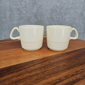 Homer Laughlin Hearthside Mugs VTG Set of 2 Made in USA Small 6oz Ivory Speckles